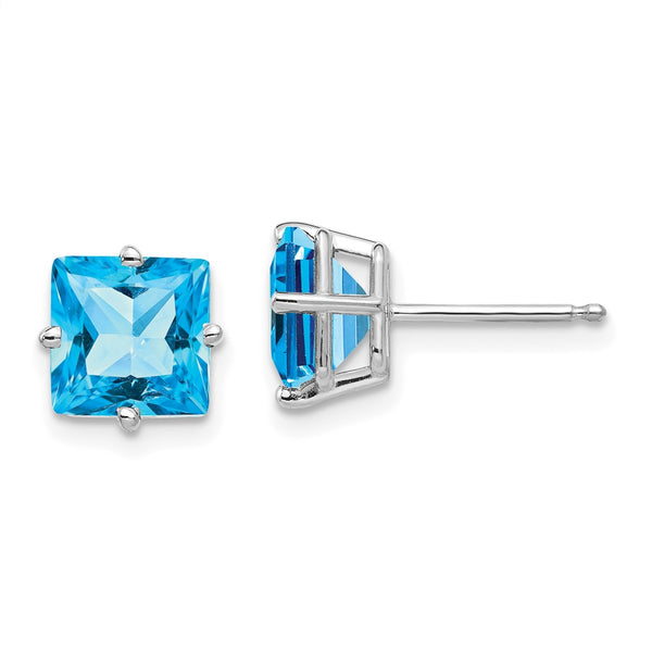14K White Gold 7mm Blue Topaz Stud Earrings - Style GR1-1014330