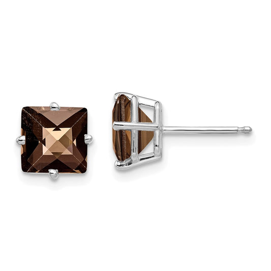 Exclusive 14K Gold 7mm Checker-Cut Smoky Quartz Earrings - Stylish Luxury!