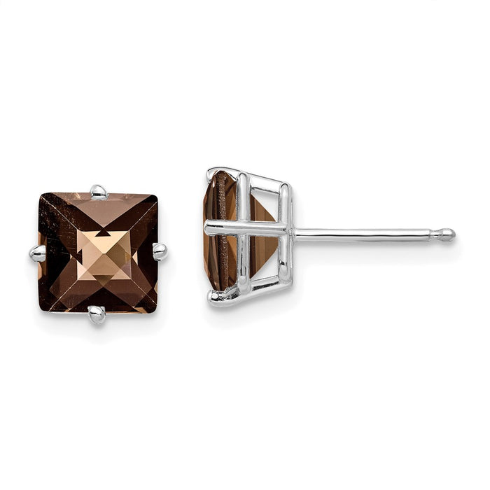 Exclusive 14K Gold 7mm Checker-Cut Smoky Quartz Earrings - Stylish Luxury!-1