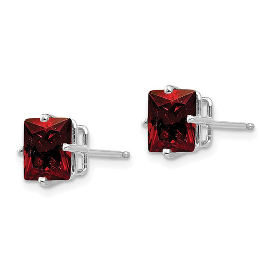 Exclusive 14K White Gold 7mm Princess Cut Garnet Stud Earrings - Stylish Value