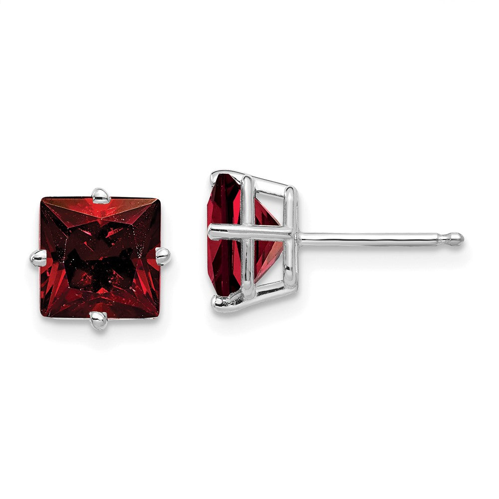 Exclusive 14K White Gold 7mm Princess Cut Garnet Stud Earrings - Stylish Value