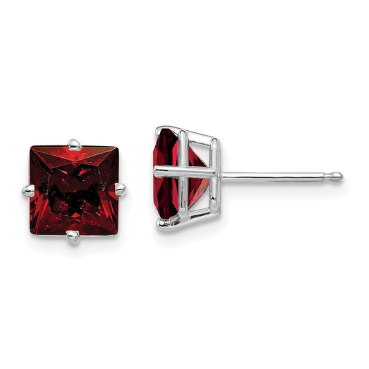 Exclusive 14K White Gold 7mm Princess Cut Garnet Stud Earrings - Stylish Value