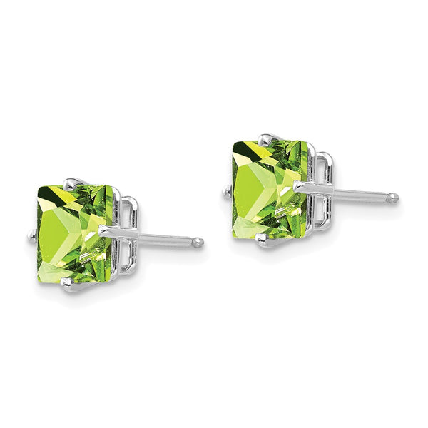 14K White Gold 7mm Princess Cut Peridot Stud Earrings