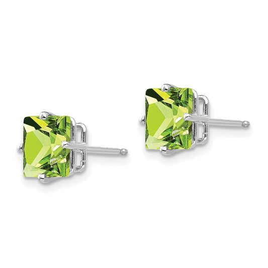 Buy Stylish 14K White Gold 7mm Princess Cut Peridot Stud Earrings - Value!