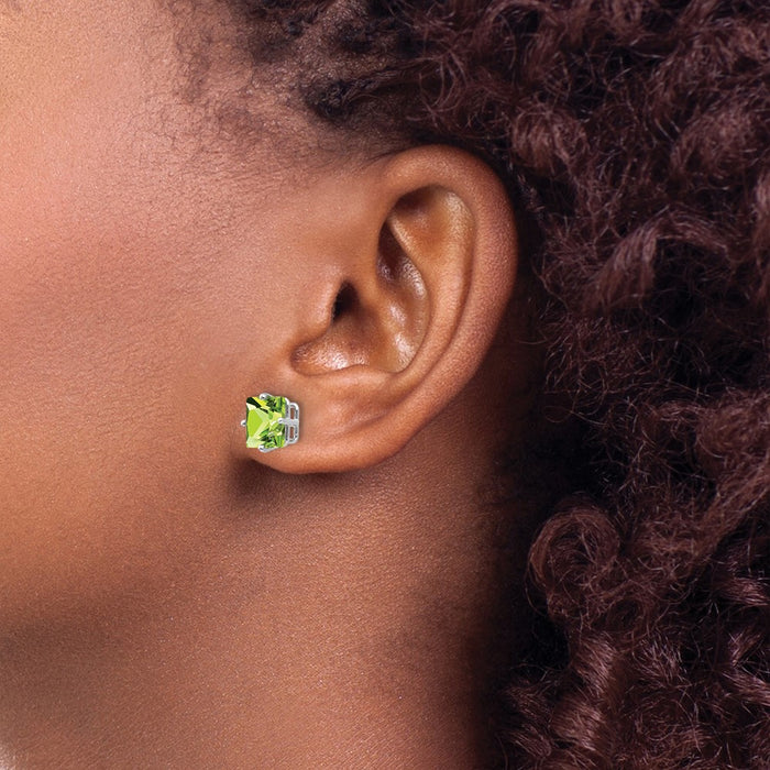 Buy Stylish 14K White Gold 7mm Princess Cut Peridot Stud Earrings - Value!-3