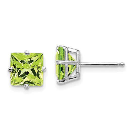 Buy Stylish 14K White Gold 7mm Princess Cut Peridot Stud Earrings - Value!