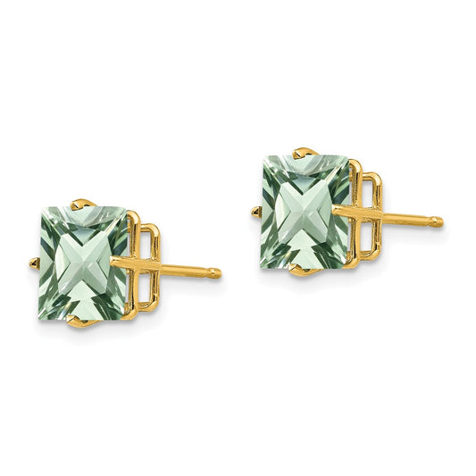 Shop Stylish 14K Gold 8mm Square Green Quartz Stud Earrings - Affordable Luxury