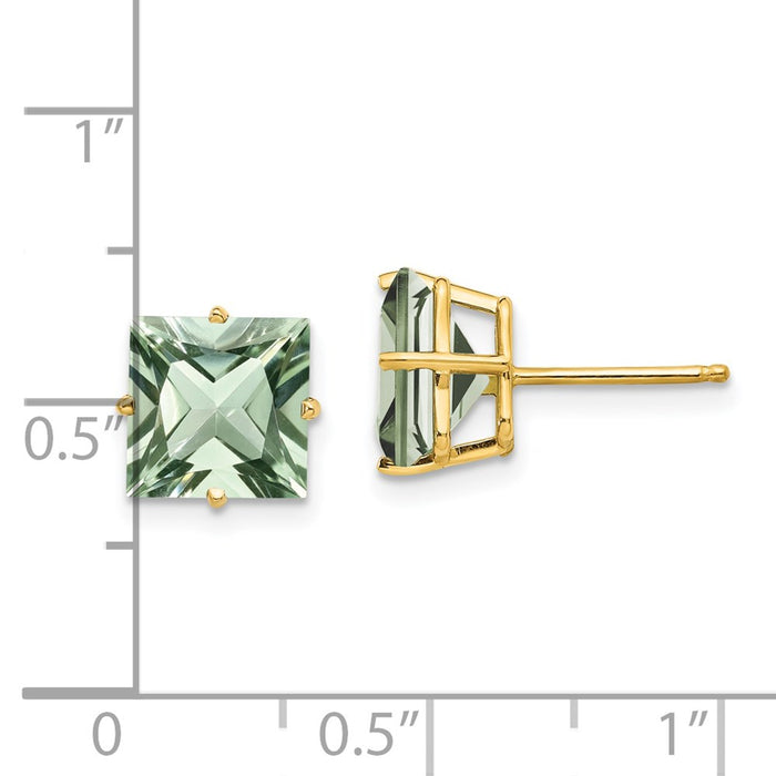 Shop Stylish 14K Gold 8mm Square Green Quartz Stud Earrings - Affordable Luxury-4
