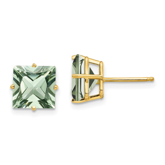 Shop Stylish 14K Gold 8mm Square Green Quartz Stud Earrings - Affordable Luxury