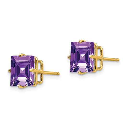 Exclusive 14K Gold 8mm Square Step-Cut Amethyst Earrings - Stylish Luxury!