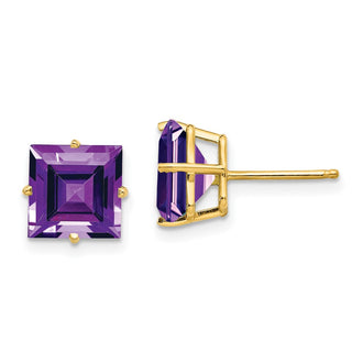 Exclusive 14K Gold 8mm Square Step-Cut Amethyst Earrings - Stylish Luxury!