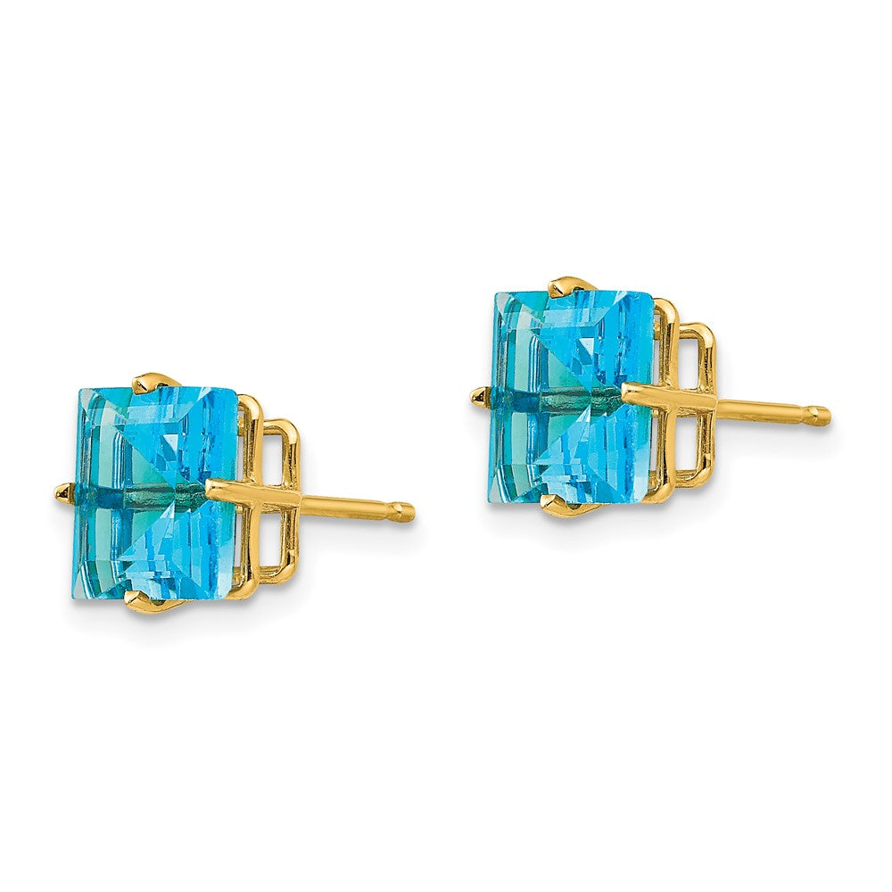 Buy Stylish 14K Gold 8mm Square Blue Topaz Earrings - Luxury Jewelry Value