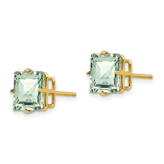 Buy Stylish 14K Gold 8mm Square Checkerboard Green Quartz Earrings - Affordable Luxury
