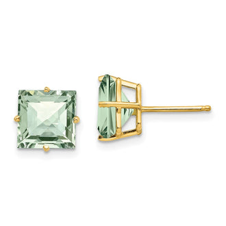Buy Stylish 14K Gold 8mm Square Checkerboard Green Quartz Earrings - Affordable Luxury
