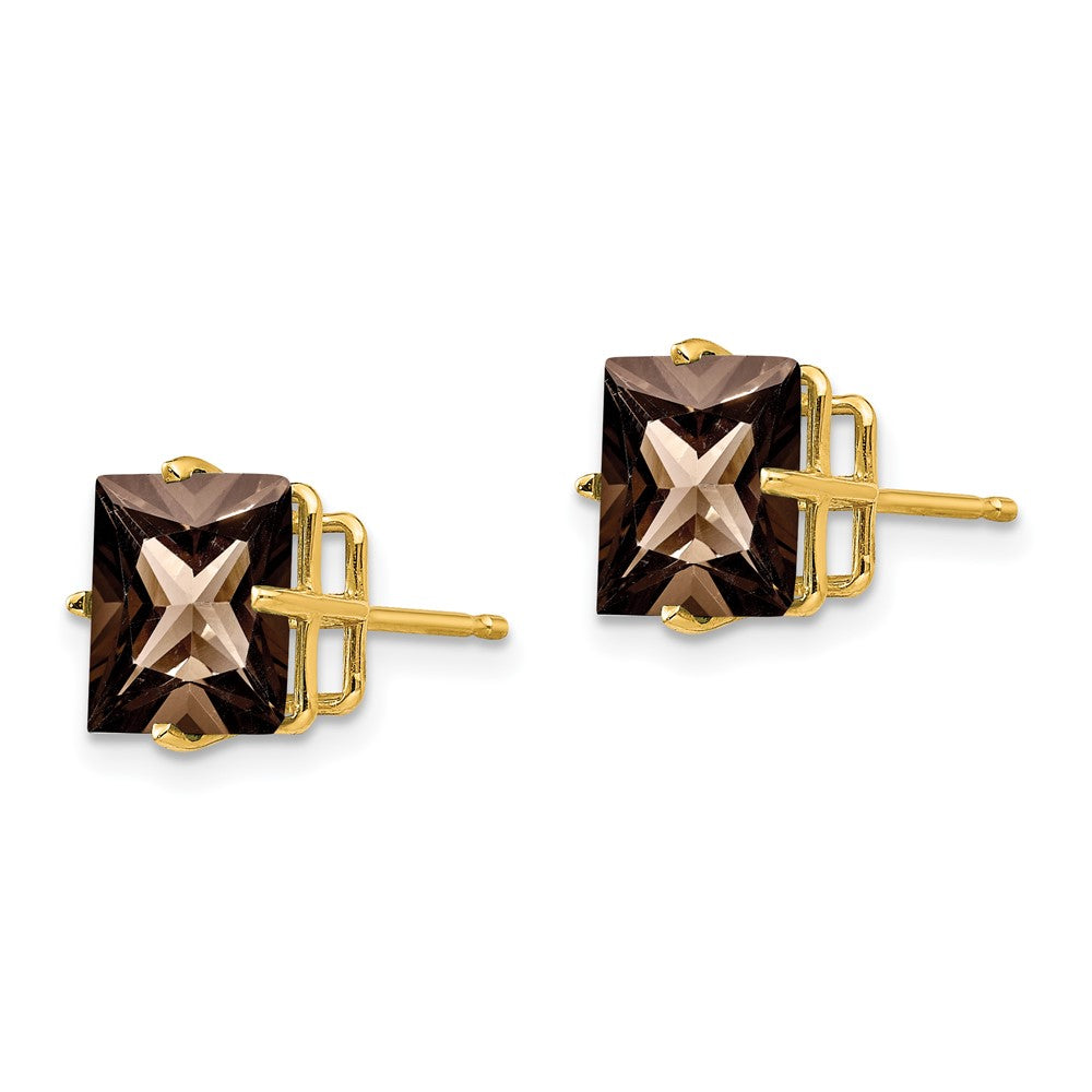 Buy Stylish 14K Gold 8mm Square Smoky Quartz Earrings - Luxury Design
