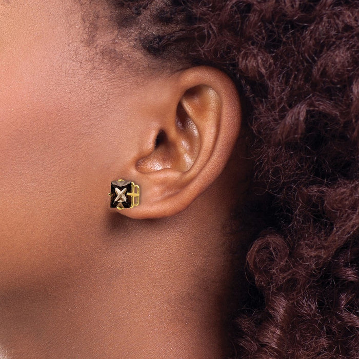 Buy Stylish 14K Gold 8mm Square Smoky Quartz Earrings - Luxury Design-3