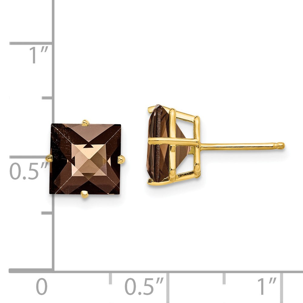 Buy Stylish 14K Gold 8mm Square Smoky Quartz Earrings - Luxury Design