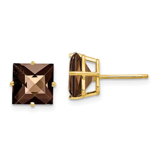 Buy Stylish 14K Gold 8mm Square Smoky Quartz Earrings - Luxury Design