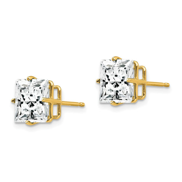 14K Gold 8mm Princess Cut CZ Stud Earrings