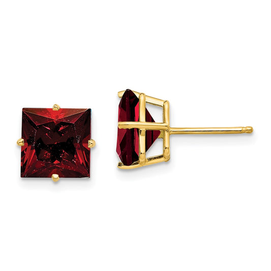 Buy 14K Gold 8mm Princess Cut Garnet Stud Earrings - Stylish Luxury Value