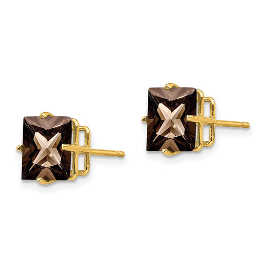 Buy Exclusive 14K Gold 8mm Square Smoky Quartz Stud Earrings - Stylish Value!