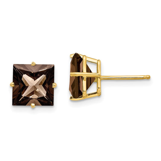 Buy Exclusive 14K Gold 8mm Square Smoky Quartz Stud Earrings - Stylish Value!