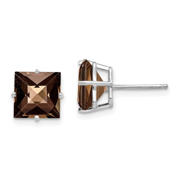 14K Gold Smoky Quartz Earrings, 8.0mm