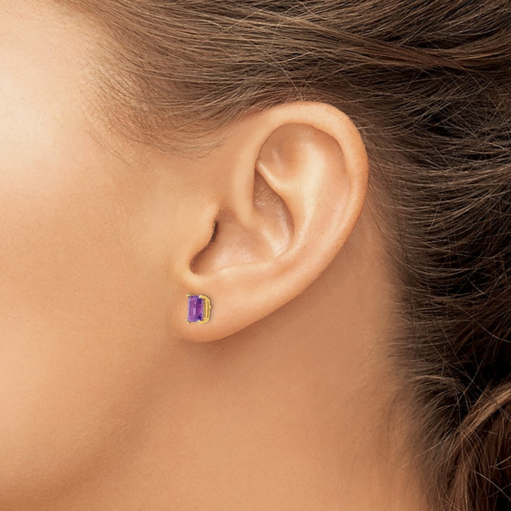 Buy Stylish 14K Gold 6x4mm Emerald Cut Amethyst Stud Earrings - Luxury Value!