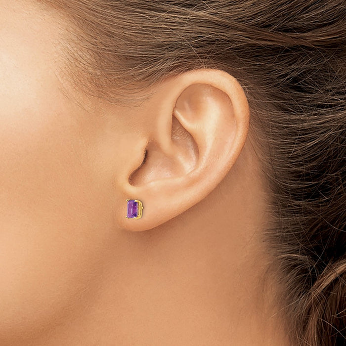 Buy Stylish 14K Gold 6x4mm Emerald Cut Amethyst Stud Earrings - Luxury Value!-3