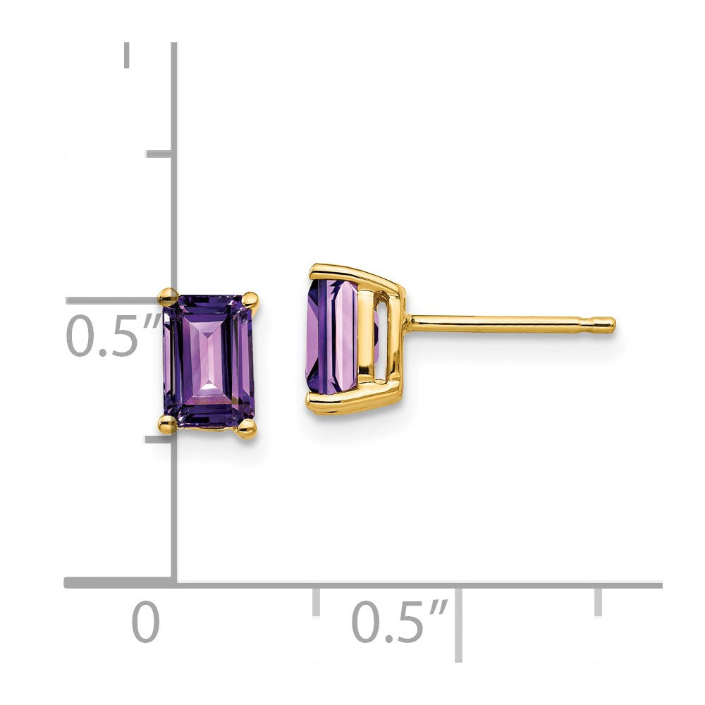 Buy Stylish 14K Gold 6x4mm Emerald Cut Amethyst Stud Earrings - Luxury Value!
