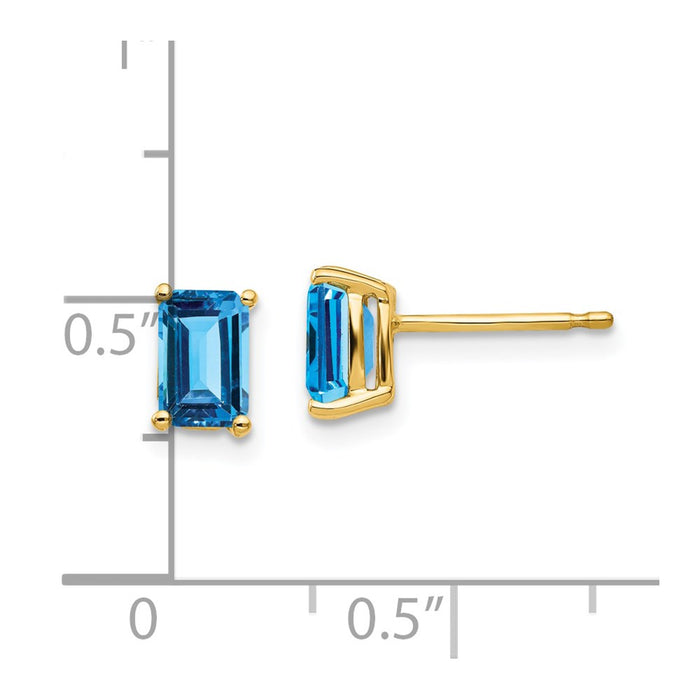 Designer 14K Gold 6x4mm Emerald Cut Blue Topaz Stud Earrings - Affordable Luxury-4