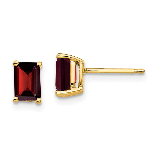 14K Gold 6x4mm Emerald Cut Garnet Earrings - Deals