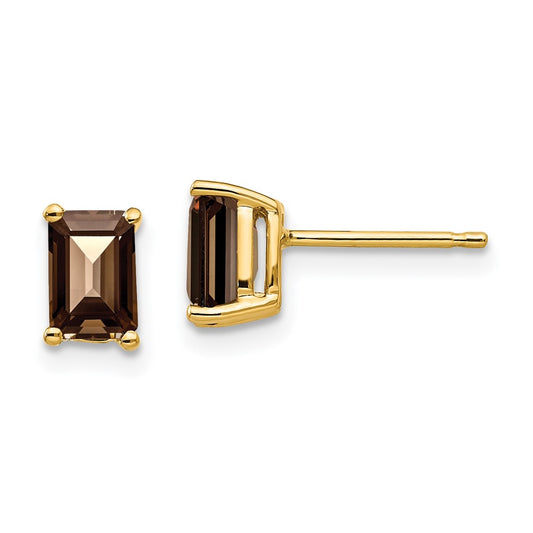 Buy Exclusive 14K Gold Emerald & Smoky Quartz Earrings - Stylish 6x4mm Design