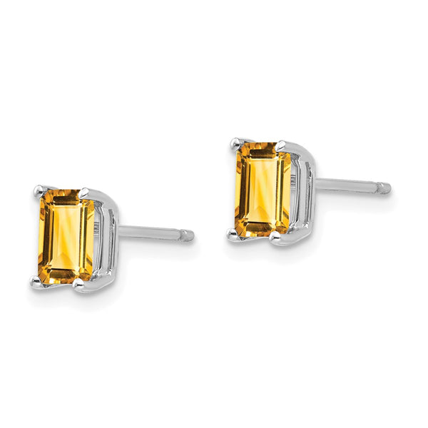 14K White Gold Emerald Cut Citrine Earrings - 6x4mm