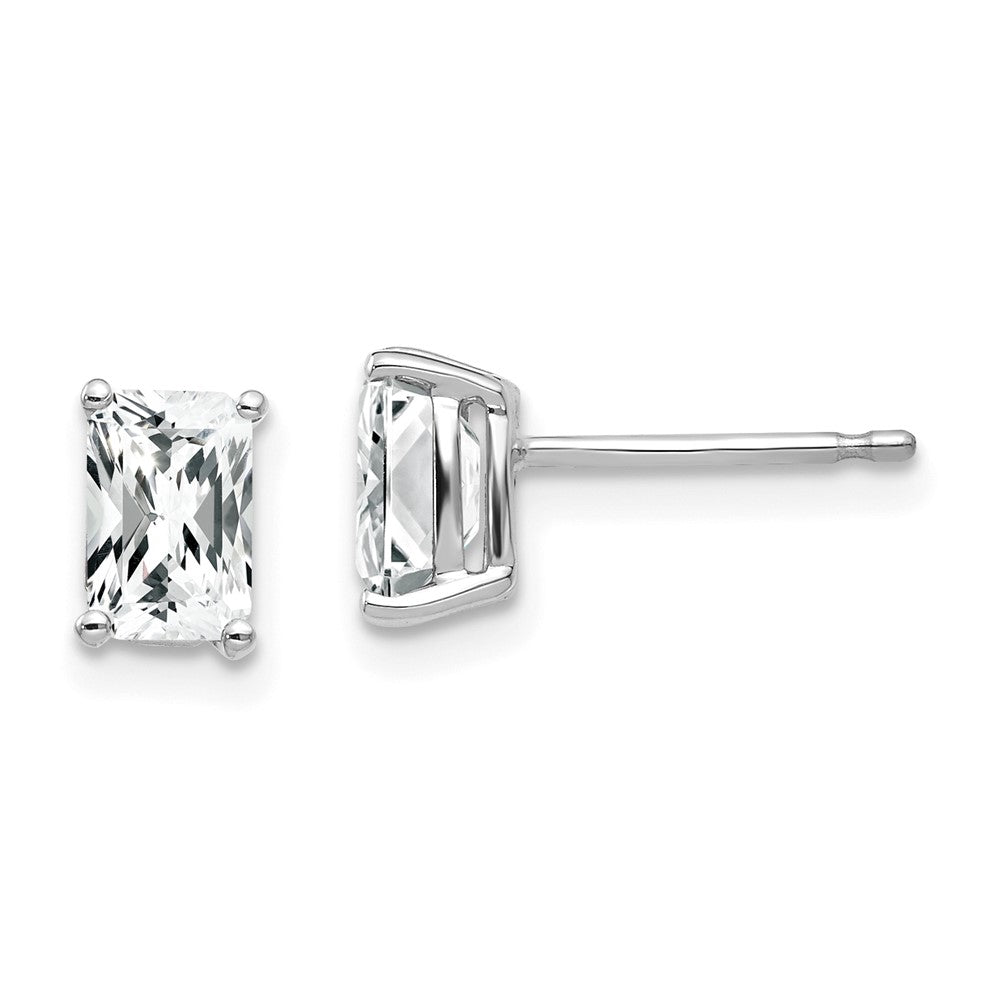 High-Quality 14K White Gold Radiant Cut CZ Earrings - 6x4mm, Stylish Value!