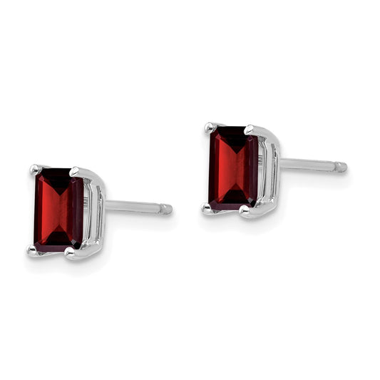 Buy Stylish 14K White Gold Emerald Cut Garnet Earrings - 6x4mm Value