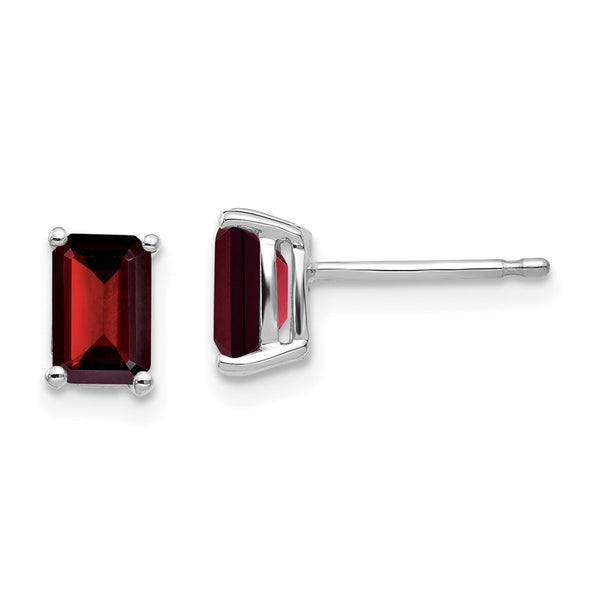 14K White Gold Emerald Cut Garnet Earrings - 6x4mm