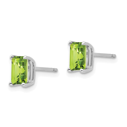 Exclusive 14K White Gold Emerald Cut Peridot Earrings - Stylish 6x4mm Value