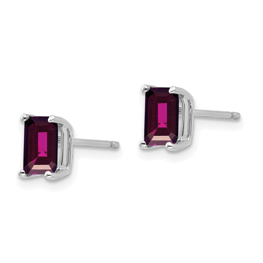 Buy Stylish 14K White Gold Emerald Cut Rhodolite Garnet Stud Earrings - 6x4mm