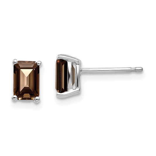 Buy Stylish 14K Gold Earrings with 6x4mm Emerald & Smoky Quartz, Affordable!