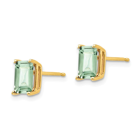 Buy Stylish 14K Gold Emerald-Cut Green Quartz Earrings - 7x5 mm, Affordable Price