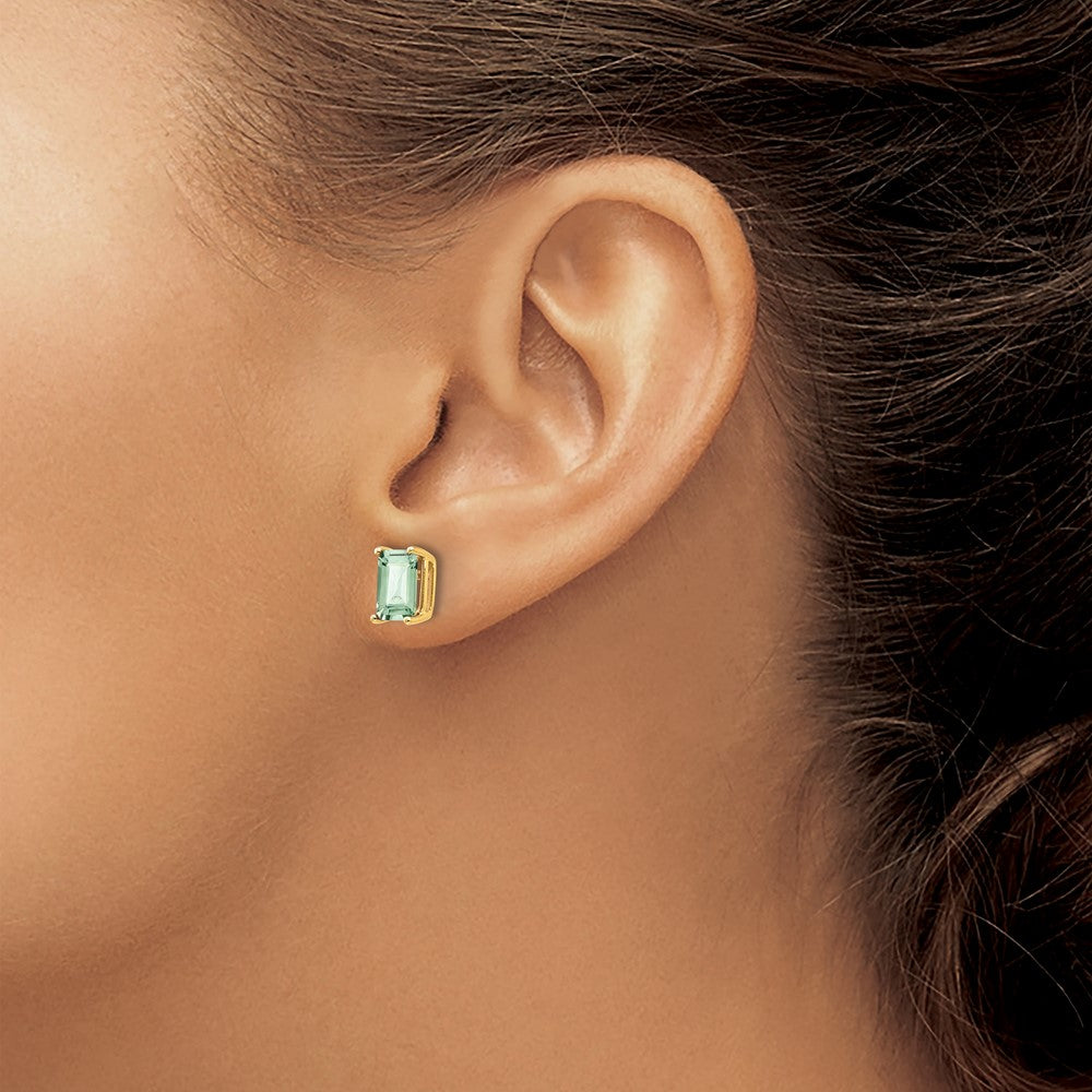 Buy Stylish 14K Gold Emerald-Cut Green Quartz Earrings - 7x5 mm, Affordable Price