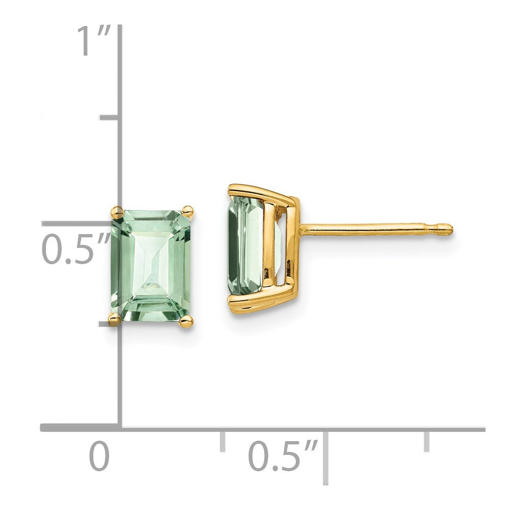 Buy Stylish 14K Gold Emerald-Cut Green Quartz Earrings - 7x5 mm, Affordable Price