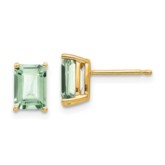 Buy Stylish 14K Gold Emerald-Cut Green Quartz Earrings - 7x5 mm, Affordable Price