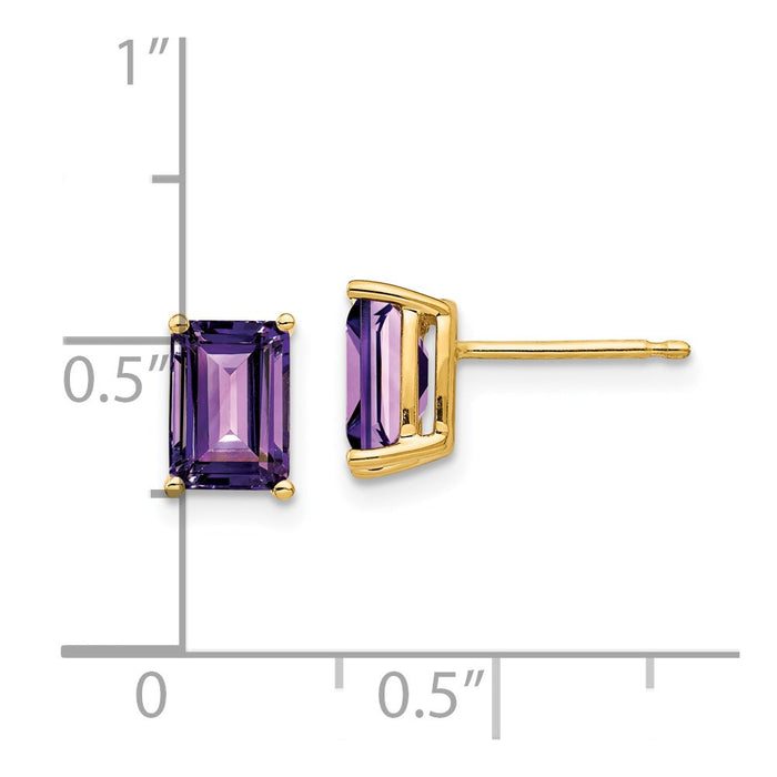 Shop Stylish 14K Gold Emerald Cut Amethyst Earrings - 7x5mm | Luxury Value-4
