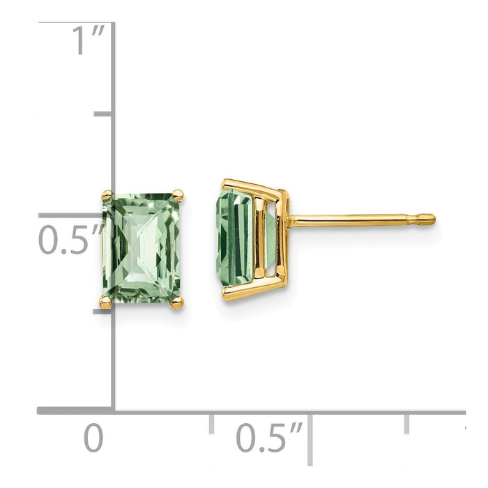 Buy Designer 14K Gold 7x5mm Octagon Checker-Cut Green Quartz Earrings-4