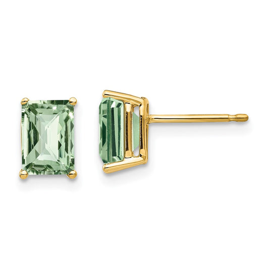 Buy Designer 14K Gold 7x5mm Octagon Checker-Cut Green Quartz Earrings