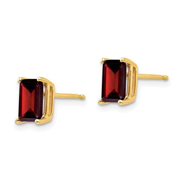 14K Gold Emerald Cut Garnet Earrings - 7x5mm