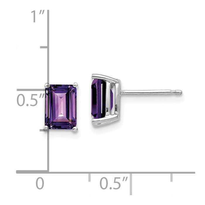 Shop Stylish 14K White Gold Emerald Cut Amethyst Earrings - 7x5mm-4