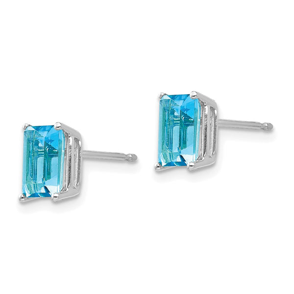 14K White Gold Emerald Cut Blue Topaz Earrings - 7x5mm - Style GR1-1014039